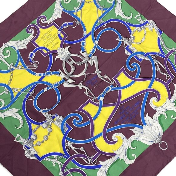 Auth HERMES Carre 90 - Purple Yellow Multi Silk Scarf - Picture 4 of 4